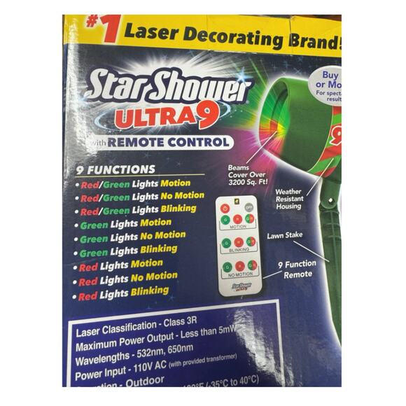2 pk Star Shower Ultra 9 Outdoor Laser Holiday Projector with Remote - Picture 2 of 4